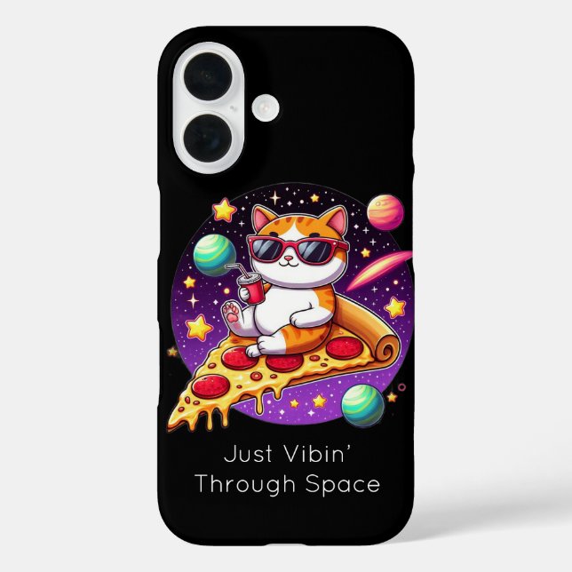 Coques Case-Mate iPhone Chat cool sur une pizza dans l'espace  (Verso)