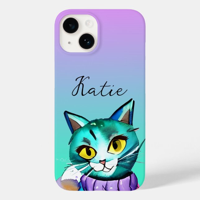 Coques Case-Mate iPhone Chat Cute Bleu Kitty Personnalisé (Verso)