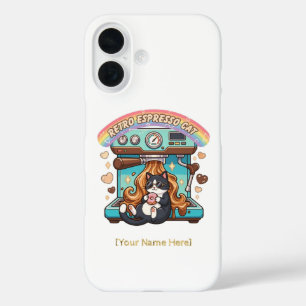 Coque Pour iPhone 16 Chat de café rétro espresso Barista personnalisé