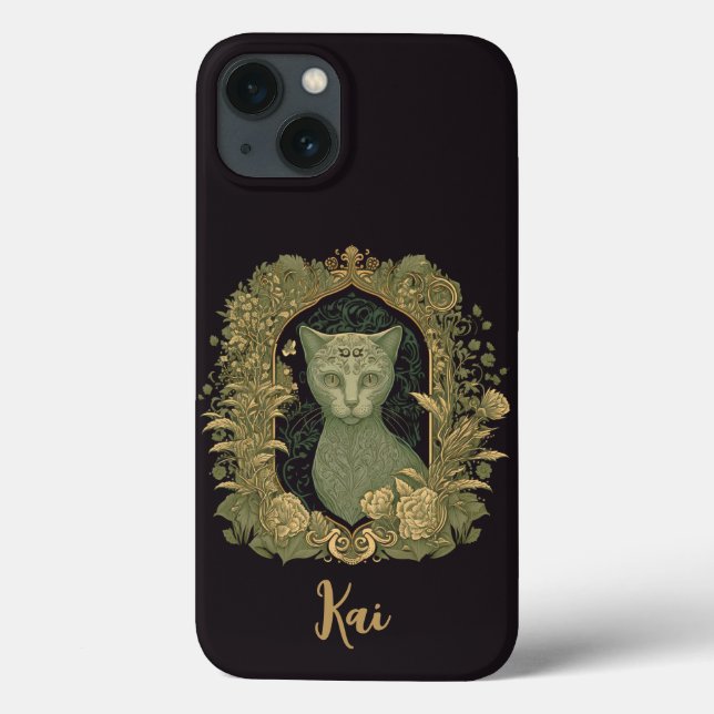 Coques Case-Mate iPhone Chat de forêt élégant avec nom personnalisé (Verso)