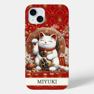 Coque Case-Mate iPhone Chat de la Chance avec Pièces d'Or Monogrammées