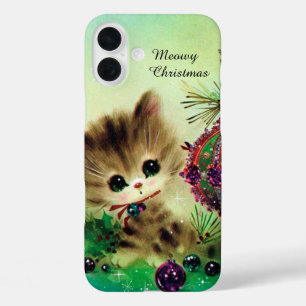 Coque Pour iPhone 16 Plus Chat de Noël rétro vintage