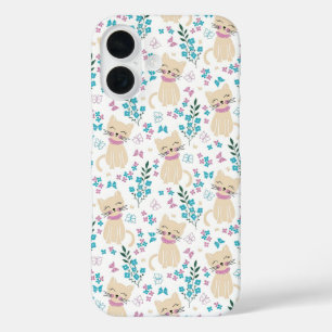 Coque Pour iPhone 16 Chat délicat et gribouillis botanique
