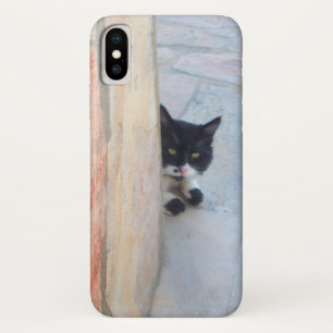COQUE iPhone X   CHAT DÉTECTIF DERRIÈRE LE MUR DE PIERRE