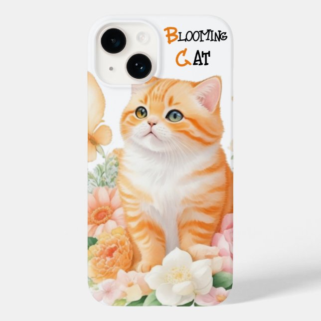 Coques Case-Mate iPhone Chat en fleurs : Elégant orange et blanc en fleur (Verso)