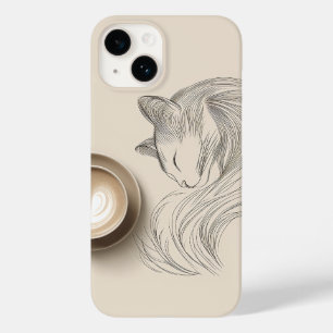 Coque Case-Mate iPhone Chat Endormi Minimaliste en Dessin au Trait & Latt