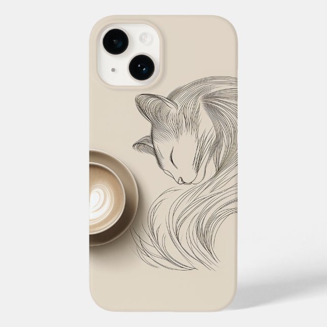 Coques Case-Mate iPhone Chat Endormi Minimaliste en Dessin au Trait & Latt (Verso)