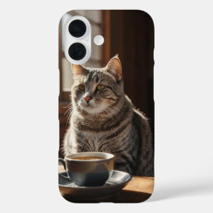 Coque Pour iPhone 16 Chat et vibrations de café