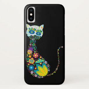 Coque iPhone X Chat floral coloré
