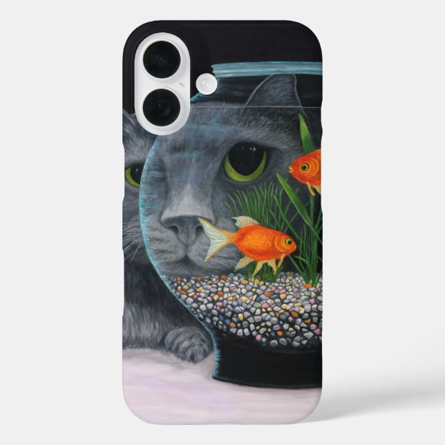Coques Case-Mate iPhone Chat gris à longs poils et aquarium (Verso)