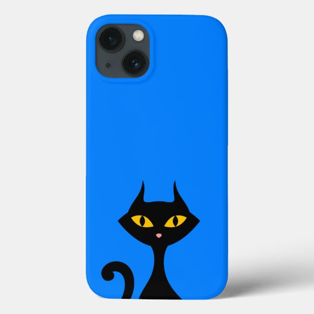 Coques Case-Mate iPhone Chat Kitty noir avec Arrière - plan bleu azur (Verso)