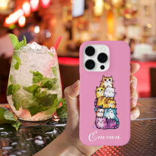 Coque iPhone 16 Pro Chat Mignon Aquarelle Colorée Animal Drôle Personn