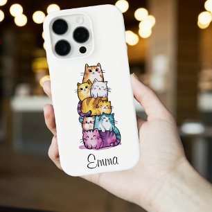 Coque iPhone 16 Pro Chat Mignon Aquarelle Colorée Animal Drôle Personn
