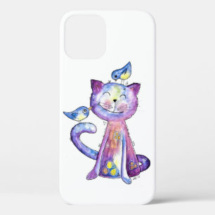 Case-Mate iPhone Case Chat mignon blanc violet avec oiseaux