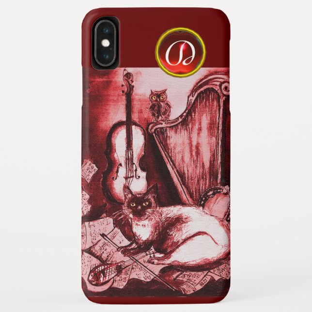 COQUES Case-Mate iPhone CHAT MUSICAL AVEC HIBOU DANS UN RUBIS ROUGE MONOGR (Dos)