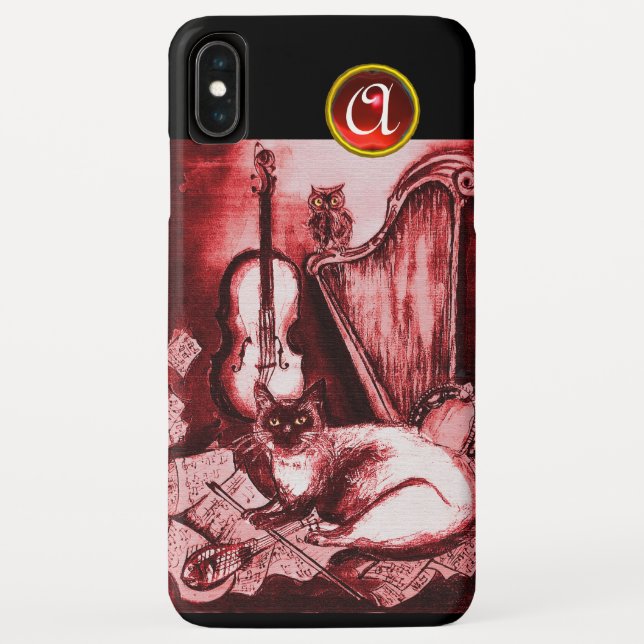 COQUES Case-Mate iPhone CHAT MUSICAL AVEC HIBOU DANS UN RUBIS ROUGE MONOGR (Dos)