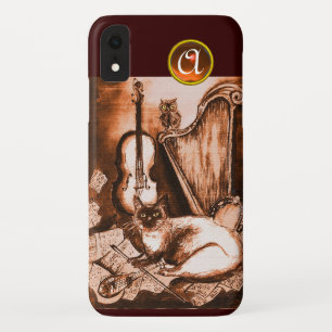 COQUES POUR iPhone CHAT MUSICAL AVEC HIBOU EN SÉPIA BRUN MONOGRAMME G