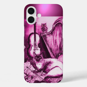 COQUE POUR iPhone 16 PLUS CHAT MUSICALE AVEC OWL DANS GEM ROSE PURPLE