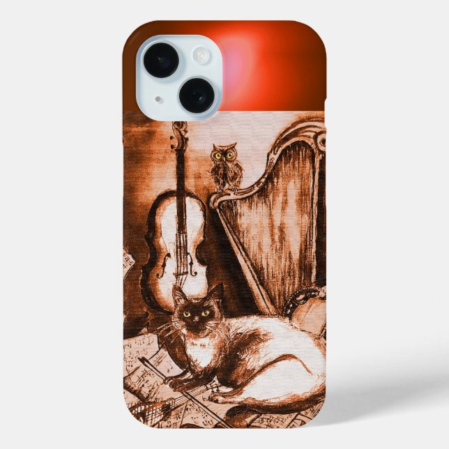 COQUES Case-Mate iPhone CHAT MUSICALE AVEC OWL DANS GEM SEPIA BROWN (Verso)