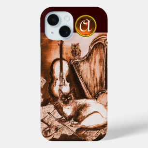 COQUE POUR iPhone 15 CHAT MUSICALE AVEC OWL DANS LE MONOGRAMME GEM SEPI