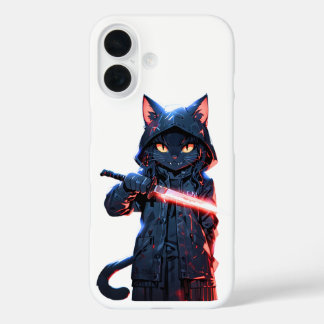 Coque Pour iPhone 16 Chat Ninja Sombre | Art d'Assassin Anime avec Lame