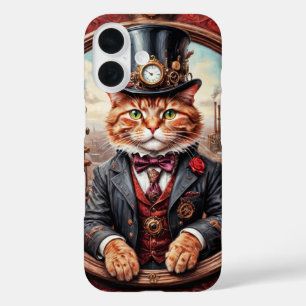 Coque Pour iPhone 16 Chat noble steampunk victorien avec housse de haut