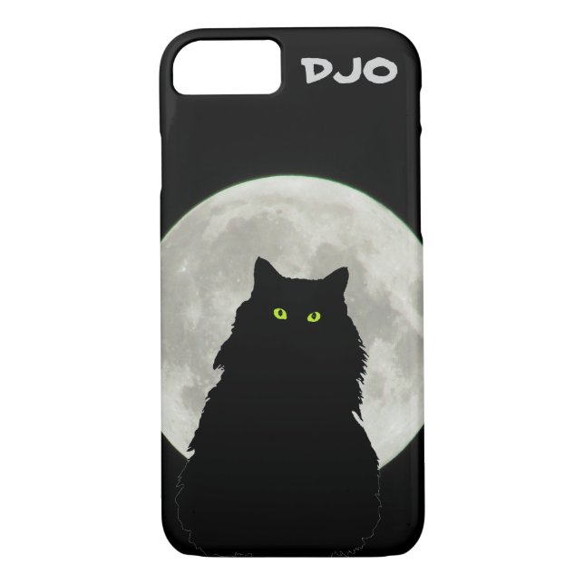 Coques Case-Mate iPhone Chat noir assis à la Pleine lune (Dos)