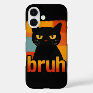 Coque Pour iPhone 16 Chat noir bruh drôle rétro vintage mème