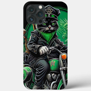 Case-Mate iPhone Case Chat noir conduisant un vélo jour de la Saint-Patr