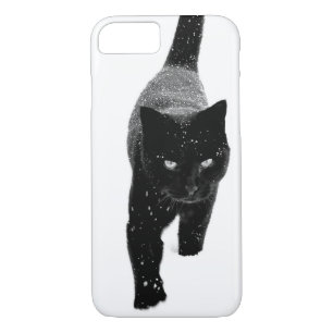 Coque iPhone 8/7 Chat noir dans la neige blanche