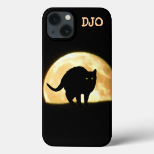 Etui iPhone 13 Chat noir de courbement et lune superbe