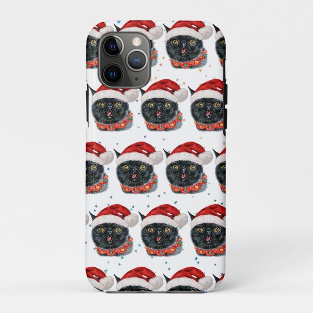 Coques Case-Mate iPhone Chat noir de Noël amusant aquarelle (Dos)