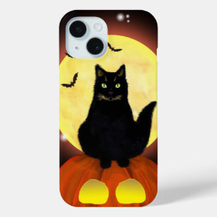 Coque Case-Mate iPhone Chat noir d'Halloween sur citrouille