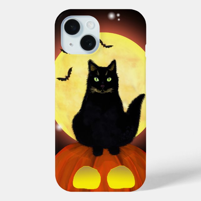 Coques Case-Mate iPhone Chat noir d'Halloween sur citrouille (Verso)