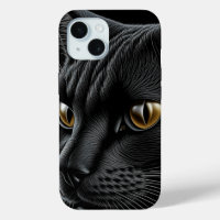 Chat noir d'IA avec des yeux jaunes