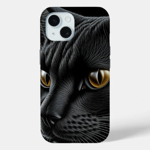 Coque Case-Mate iPhone Chat noir d'IA avec des yeux jaunes