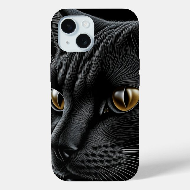 Coques Case-Mate iPhone Chat noir d'IA avec des yeux jaunes (Verso)