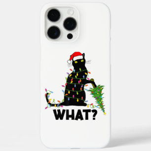 Coque iPhone 16 Pro Max Chat Noir Drôle Poussant Arbre De Noël Sur Chat Ch