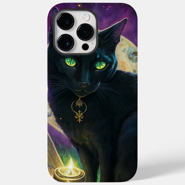 Coques Case-Mate iPhone CHAT NOIR éffrayant AUX YEUX VERTS ET BOUGIE (Verso)