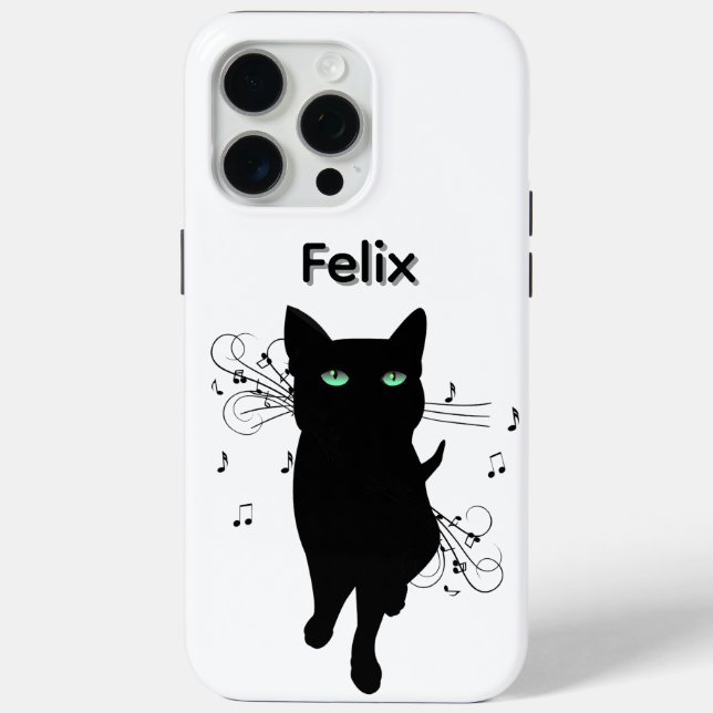 Coques Case-Mate iPhone Chat noir entouré de notes de musique Personnel (Verso)