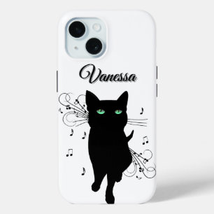 Coque Case-Mate iPhone Chat noir entouré de notes de musique Personnel