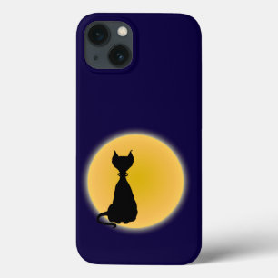 iPhone 13 Case Chat noir et lune jaune Halloween Art