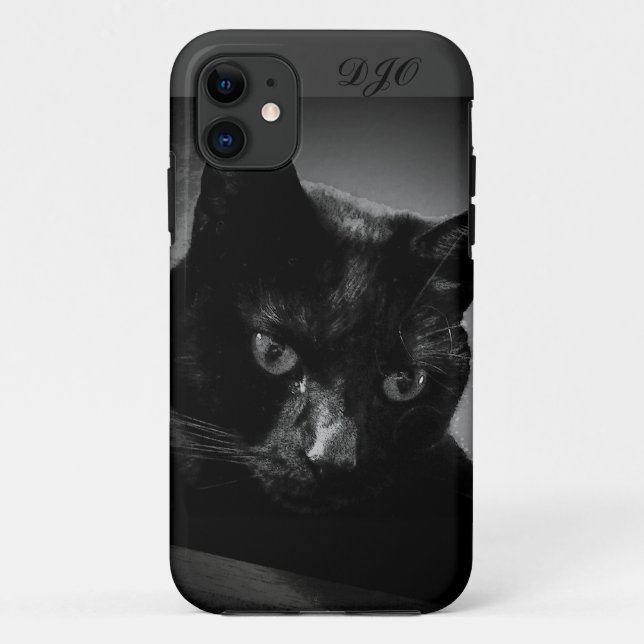 Coques Case-Mate iPhone Chat noir et monogramme curieux (Dos)