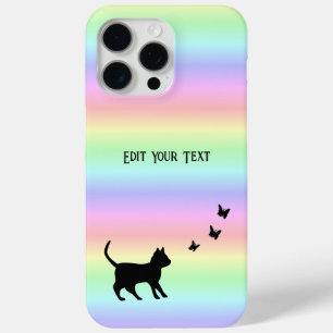 Coque Case-Mate iPhone Chat noir et papillon sur arc-en-ciel
