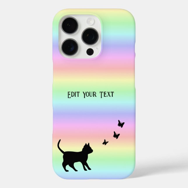 Coques Case-Mate iPhone Chat noir et papillon sur arc-en-ciel (Verso)