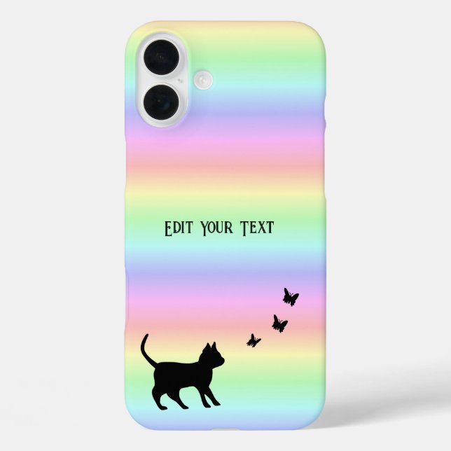 Coques Case-Mate iPhone Chat noir et papillon sur arc-en-ciel (Verso)