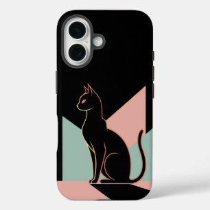 Coque Pour iPhone 16 Chat noir géométrique