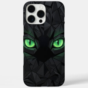 Coque iPhone 16 Pro Max Chat noir géométrique aux yeux verts émeraude