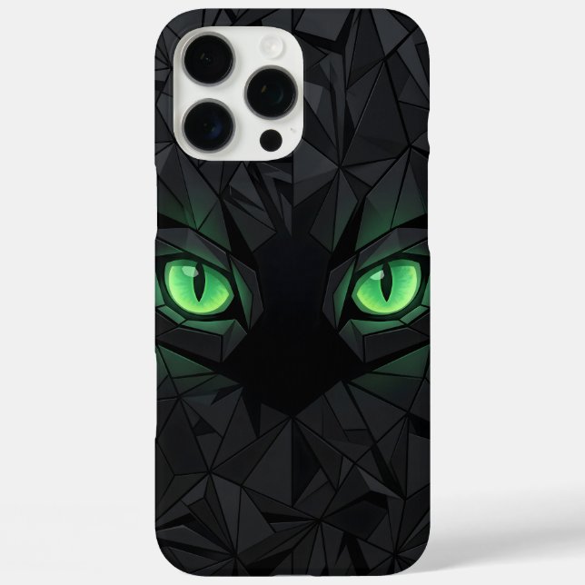 Coques Case-Mate iPhone Chat noir géométrique aux yeux verts émeraude (Verso)
