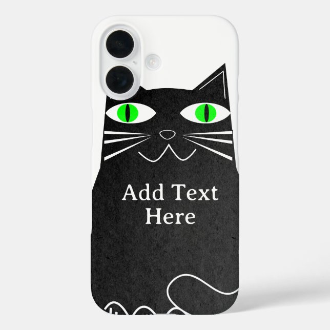 Coques Case-Mate iPhone Chat Noir Gras Avec Des Yeux Verts Texte Personnal (Verso)